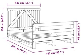 Πλαίσιο Κρεβατιού με Κεφαλάρι 140x200 εκ. από Μασίφ Ξύλο Πεύκου - Καφέ