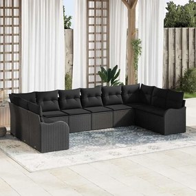 vidaXL Σετ Καναπέ Κήπου με μαξιλάρι 10 pcs Μαύρο Πολυ ράταν