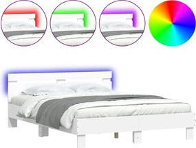 vidaXL Πλαίσιο Κρεβατιού με Κεφαλάρι/LED Λευκό 150 x 200 εκ