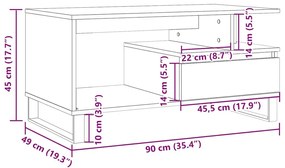 Τραπεζάκι Σαλονιού τεχνίτης Δρυς 90x49x45 εκ. Επεξεργασμ. Ξύλο - Καφέ