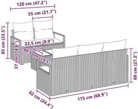 vidaXL Σετ Καναπέ με μαξιλάρι 6 pcs Μπεζ και Γκρι συνθετικό ρατάν