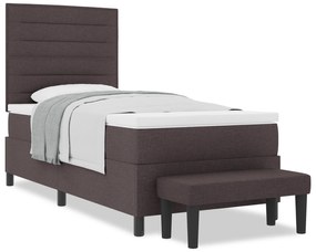 vidaXL Κρεβάτι Box Spring με Στρώμα & Πάγκο Σκούρο Καφέ 90x190 εκ Ύφασμα