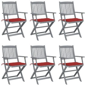 Καρέκλες Εξωτ. Χώρου Πτυσσόμενες 6 τεμ Ξύλο Ακακίας &amp; Μαξιλάρια - Κόκκινο