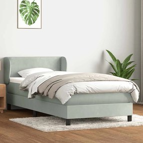 Κρεβάτι Boxspring με Στρώμα Ανοιχτό Γκρι 100x210 εκ. Βελούδινο - Γκρι