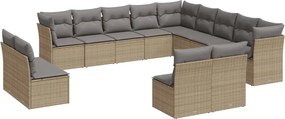 vidaXL Σετ Καναπέ Κήπου 13τεμ Μπεζ Συνθ. Ρατάν με Μαξιλάρια