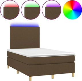 vidaXL Κρεβάτι Boxspring με Στρώμα &amp; LED Σκ.Καφέ 120x190εκ. Υφασμάτινο