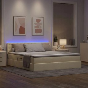 vidaXL LED Κρεβάτι αποθήκευσης με στρώμα Κρέμ 160 x 200 cm Ύφασμα