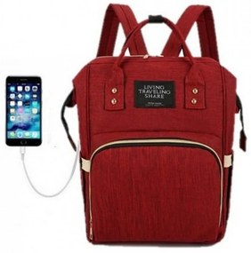 Τσάντα Μωρού Πλάτης B-76 Με USB 40x13x26 Bordo Living Traveling Share Ύφασμα
