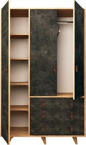 Τριφυλλη Ντουλαπα Δρυς/Σκουρο Γκρι CHUNKY 52x120x187