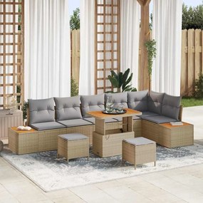 vidaXL Σετ Καναπέ Κήπου με μαξιλάρι 9 pcs Μπεζ Πολυ ράταν