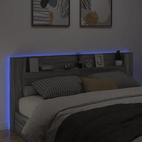 vidaXL Κεφαλάρι με Αποθηκ. Χώρο &amp; LED Γκρι Sonoma 220x16,5x103,5 εκ.