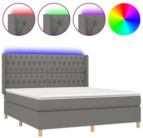 vidaXL Κρεβάτι Boxspring με Στρώμα & LED Σκ.Γκρι 160x200 εκ Υφασμάτινο