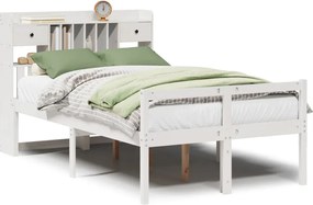 vidaXL Κρεβάτι Βιβλιοθήκη Χωρίς Στρώμα Λευκό 135x190 εκ Μασίφ Πεύκο