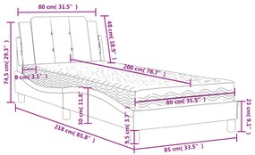 Κρεβάτι με Στρώμα Γκρι 80 x 200 εκ. Συνθετικό Δέρμα - Γκρι