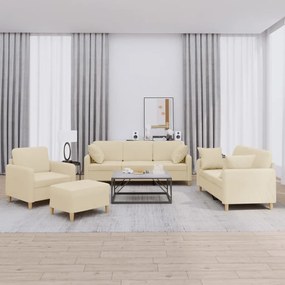 vidaXL Σετ Σαλονιού 4 Τεμαχίων Κρεμ Υφασμάτινο με Μαξιλάρια