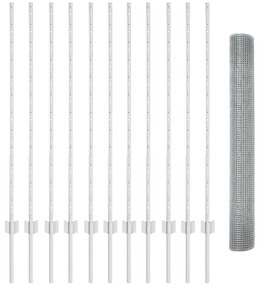 vidaXL Φράχτης με Στήλες. Ασημί 1.2 x 25 m Ατσάλι