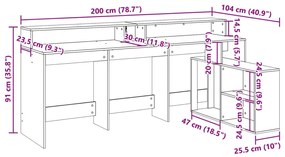 Γραφείο με LED Sonoma δρυς 200x104x91 εκ. Επεξεργ. Ξύλο - Καφέ