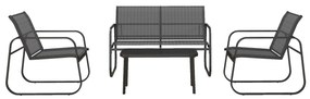 Outsunny Σετ επίπλων κήπου 4 τεμαχίων, 2 πολυθρόνες, καναπές 2 θέσεων, τραπέζι με γυάλινη επιφάνεια, αναπνέον ύφασμα, μεταλλικός σκελετός, μαύρο