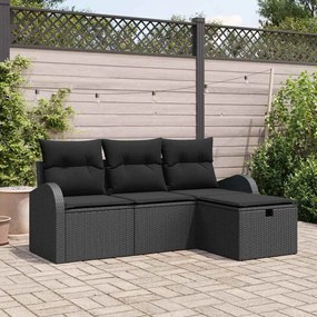 vidaXL Σετ Καναπέ με μαξιλάρι 4 pcs Μαύρο συνθετικό ρατάν