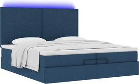 vidaXL Οθωμανικό κρεβάτι με στρώματα &amp; LEDs Μπλε 200x200cm ύφασμα