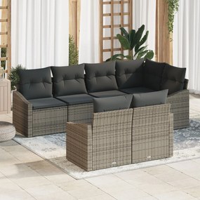 vidaXL Σετ Καναπέ Κήπου 7 Τμημάτων Ρατάν Γκρι με Μαξιλάρια