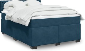 vidaXL Κρεβάτι Boxspring με Στρώμα Μπλε 160x200 εκ. Βελούδινο