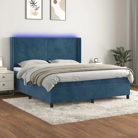 vidaXL Κρεβάτι Boxspring με Στρώμα & LED Σκ. Μπλε 160x200εκ. Βελούδινο