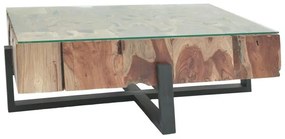 Borth Inart coffee table natural-black solid teak wood - glass 125x77x40cm 125x77x40 εκ.