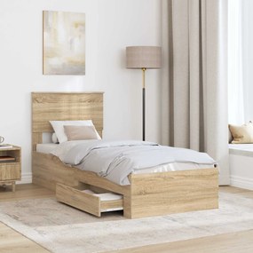vidaXL Σκελετός Κρεβατιού Sonoma δρυς 75 x 190 cm Επεξεργασμένο Ξύλο