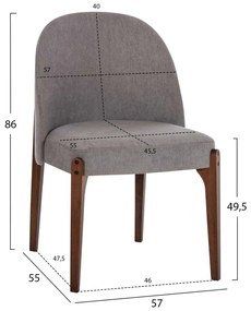 ΚΑΡΕΚΛΑ ΤΡΑΠΕΖΑΡΙΑΣ RAMMER HM9744.01 RUBBERWOOD ΣΕ ΚΑΡΥΔΙ-ΓΚΡΙ ΥΦΑΣΜΑ 57x55x86Υεκ.