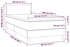 Κρεβάτι Boxspring με Στρώμα Σκούρο Γκρι 80x200 εκ. Βελούδινο - Γκρι