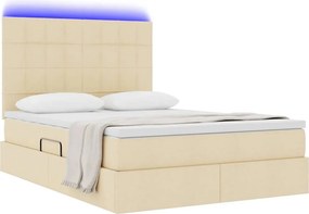 vidaXL LED Κρεβάτι αποθήκευσης με στρώμα Κρέμ 140 x 200 cm Ύφασμα