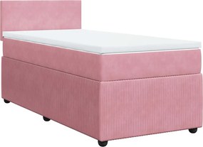 vidaXL Κρεβάτι Boxspring με Στρώμα Ροζ 90x190 εκ. Βελούδινο