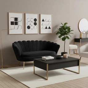 Καναπές 2θέσιος Daimon βελούδο μαύρο 134x70x77εκ 134x70x77 εκ.