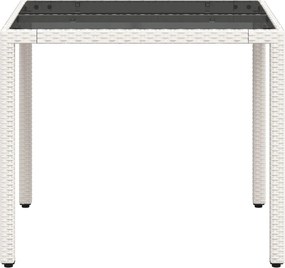 vidaXL Τραπέζι Κήπου Γυάλινη Επιφάνεια Λευκό 90x90x75 εκ. Συνθ. Ρατάν
