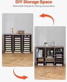 VEVOR Wooden Literature Organizer 27 Compartments Removable Shelves Black-Grey