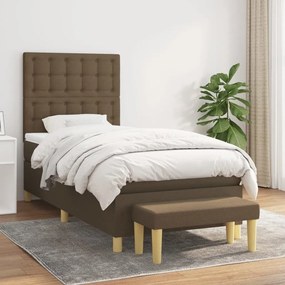 Κρεβάτι Boxspring με Στρώμα Σκούρο Καφέ 90x190 εκ. Υφασμάτινο - Καφέ