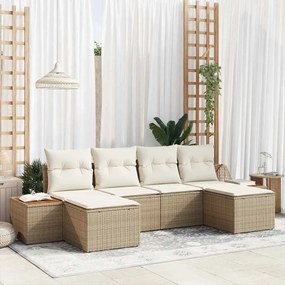 vidaXL Σετ Καναπέ Κήπου με μαξιλάρι 6 pcs Μπεζ Πολυ ράταν