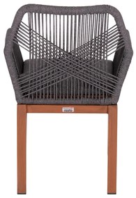 Καρέκλα - Πολυθρόνα HOWARD C5543.11 Αλουμίνιο Καφέ - Σχοινί - Μαξιλάρι Γκρί 57,5x62x84Υ εκ. 4αδα 57.5x62x84 εκ.