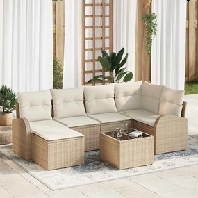 vidaXL Σετ Καναπέ Κήπου με μαξιλάρι 7 pcs Μπεζ Πολυ ράταν