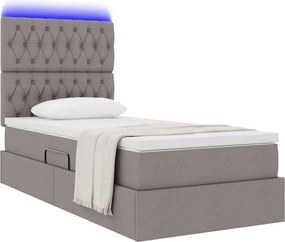 vidaXL LED Κρεβάτι αποθήκευσης με στρώμα Taupe 100 x 200 cm Ύφασμα