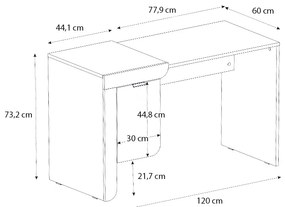 Γραφείο εργασίας Dario Megapap χρώμα sepet oak - λευκό 120x60x73,2εκ.