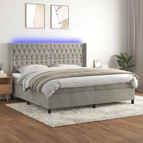 Κρεβάτι Boxspring με Στρώμα &amp; LED Αν.Γκρι 200x200 εκ. Βελούδινο - Γκρι