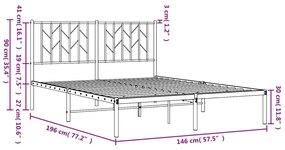 Πλαίσιο Κρεβατιού με Κεφαλάρι Λευκό 140x190 εκ. Μεταλλικό