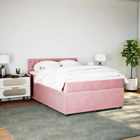 vidaXL Κρεβάτι Boxspring με Στρώμα Ροζ 140x190 εκ. Βελούδινο