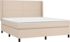 vidaXL Κρεβάτι Boxspring Στρώμα&amp;LED Καπουτσίνο 180x200 εκ. Συνθ. Δέρμα