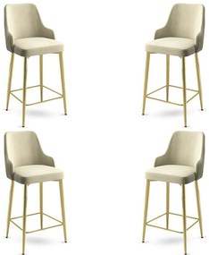 Σκαμπό Μπαρ Enox Babyface (Σετ 4Τμχ) 240CHR1348 45x43x105cm Cream-Gold Μέταλλο,Ύφασμα