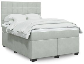 vidaXL Κρεβάτι Boxspring με Στρώμα Ανοιχτό Γκρι 140x190 εκ. Βελούδινο