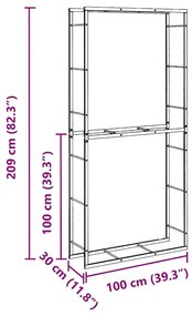 Ράφι για καυσόξυλα Μαύρο 100x30x209 cm Χάλυβας - Μαύρο