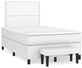vidaXL Κρεβάτι Boxspring με Στρώμα Λευκό 120x200εκ.από Συνθετικό Δέρμα